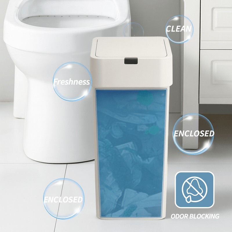 Casa si Gradina - Mobilier - Organizare si depozitare - Cosuri de gunoi - Cos de gunoi cu senzor de miscare 9 L Koken, Automat, anti-miros, silentios, Rezistent la apa IPX5, 21.8x13x31.5 cm, Alb - Infinity.ro