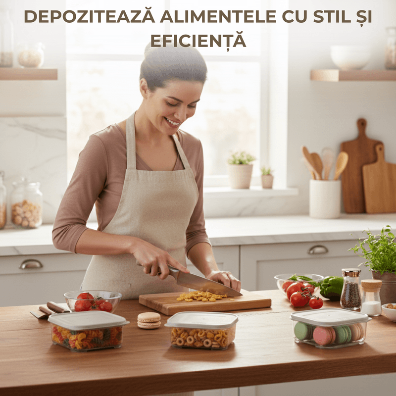 Casa si Gradina - Bucatarie si vesela - Organizare si depozitare bucatarie - Cutii alimentare - Set 4 recipient de depozitare alimente Koken, capac etans, plastic fara BPA, rezistent la rece, 0.2/0.53/1.1/2.2 L, Alb - Infinity.ro