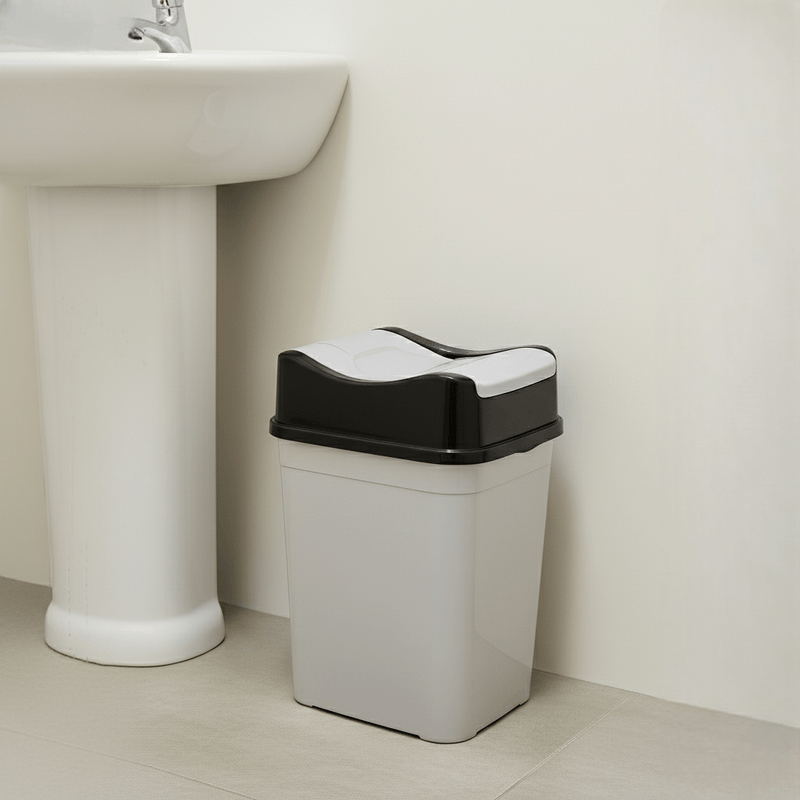 Casa si Gradina - Mobilier - Organizare si depozitare - Cosuri de gunoi - Cos de gunoi 22 L, capac rabatabil Koken, cos gunoi bucatarie, baie, birou, compact, 31.5×23×43.5 cm, Plastic, Gri-Negru - Infinity.ro