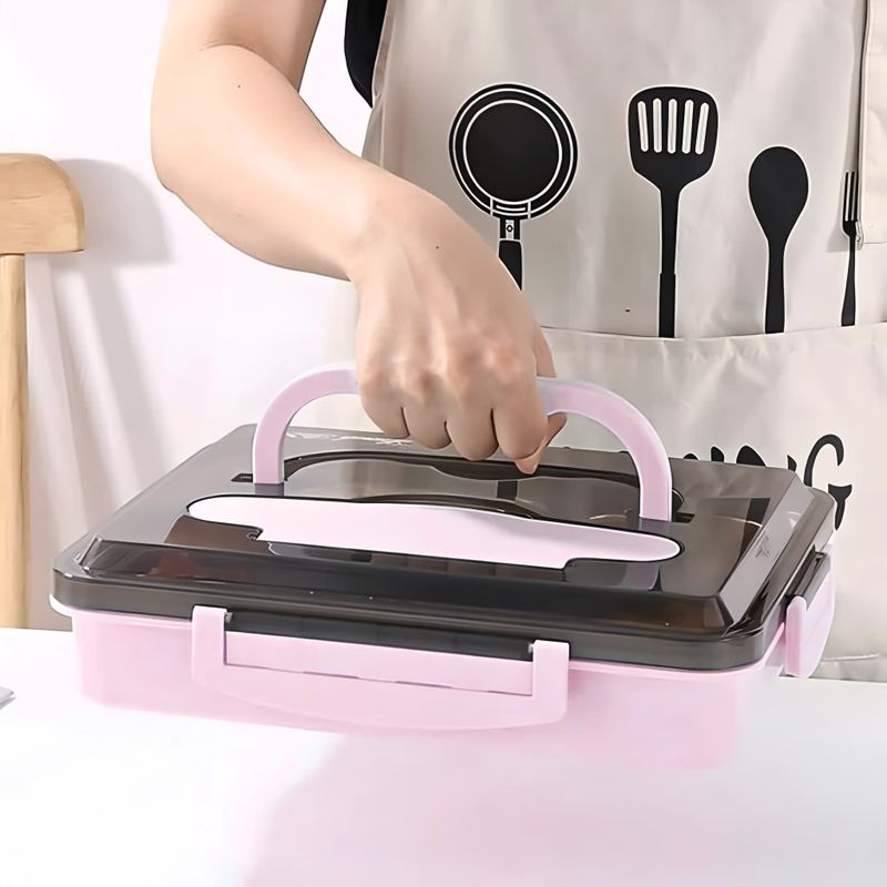 Casa si Gradina - Bucatarie si vesela - Organizare si depozitare bucatarie - Cutii alimentare - Caserola copii scoala cu 5 compartimente Koken, Cutie pentru pranz, volum 1L, Lunchbox cu tacamuri, 25x30cm, Verde - Infinity.ro