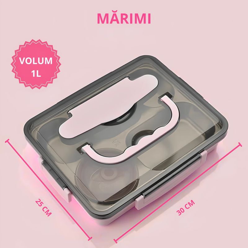 Casa si Gradina - Bucatarie si vesela - Organizare si depozitare bucatarie - Cutii alimentare - Caserola copii scoala cu 5 compartimente Koken, Cutie pentru pranz, volum 1L, Lunchbox cu tacamuri, 25x30cm, Verde - Infinity.ro