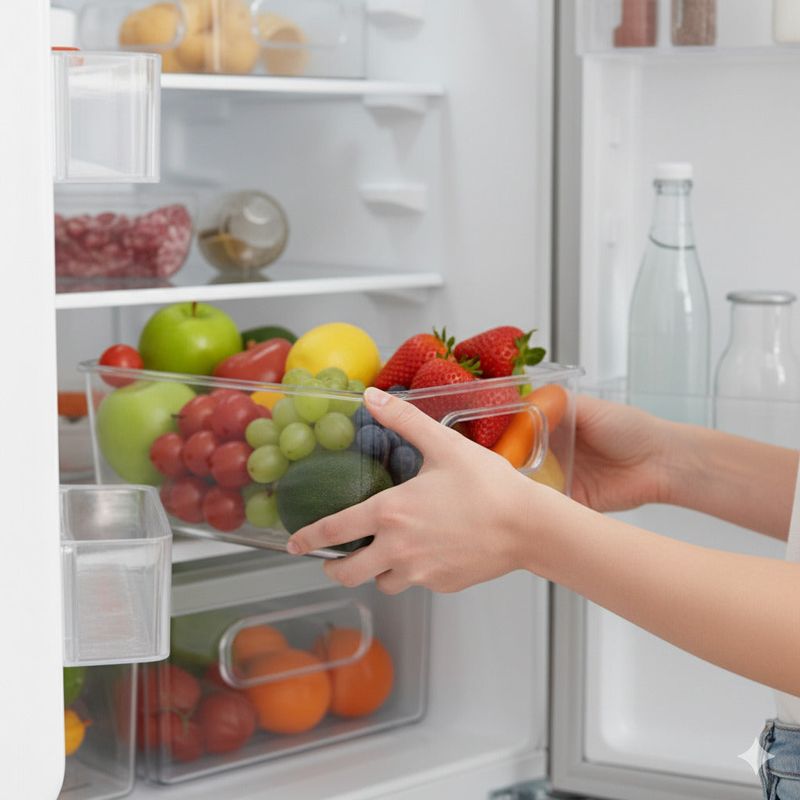 Casa si Gradina - Bucatarie si vesela - Organizare si depozitare bucatarie - Cutii alimentare - Recipient pentru frigider si rafturi bucatarie Koken, pentru fructe/legume, 25.5x10x7 cm, plastic transparent fara BPA - Infinity.ro