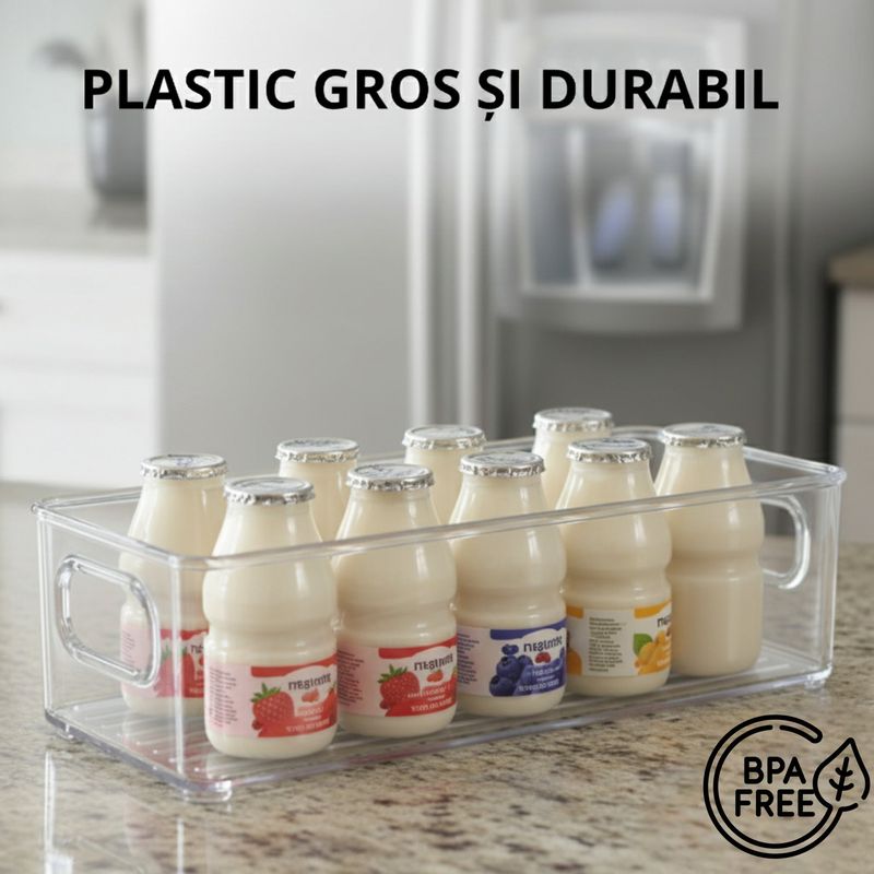 Casa si Gradina - Bucatarie si vesela - Organizare si depozitare bucatarie - Cutii alimentare - Recipient pentru frigider si rafturi bucatarie Koken, pentru fructe/legume, 25.5x10x7 cm, plastic transparent fara BPA - Infinity.ro