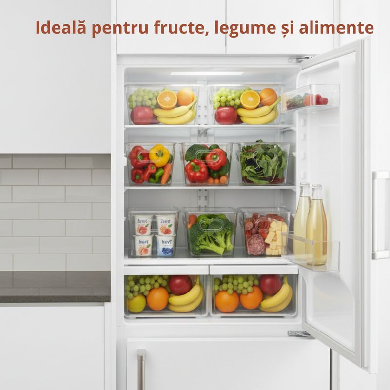 Casa si Gradina - Bucatarie si vesela - Organizare si depozitare bucatarie - Cutii alimentare - Set 6 cutii depozitare alimente cu capac Koken, organizator, 23.5x13x11 cm, plastic transparent fara BPA - Infinity.ro