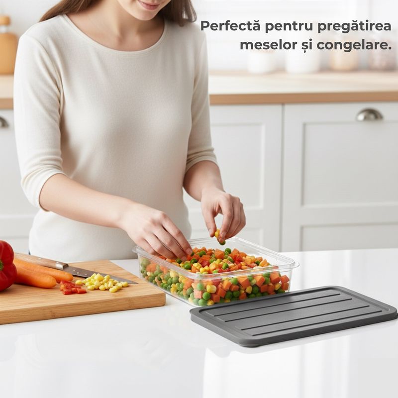 Casa si Gradina - Bucatarie si vesela - Organizare si depozitare bucatarie - Cutii alimentare - Recipient de depozitare alimente Koken, organizare frigider/congelator, capac etans, plastic fara BPA, 2.4 L, Gri - Infinity.ro