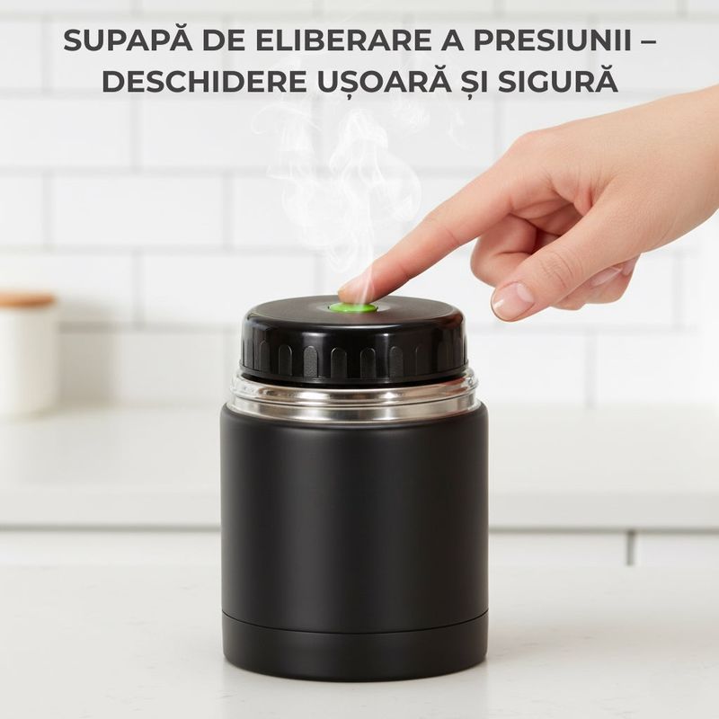 Casa si Gradina - Bucatarie si vesela - Accesorii bar - Termosuri si Cani termos - Termos pentru supa/mancare Koken, capacitate 1000ml, perete dublu, inox, 8h mentine rece/fierbinte, capac bol, Negru - Infinity.ro
