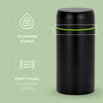 Casa si Gradina - Bucatarie si vesela - Accesorii bar - Termosuri si Cani termos - Termos pentru supa/mancare Koken, capacitate 1000ml, perete dublu, inox, 8h mentine rece/fierbinte, capac bol, Negru - Infinity.ro