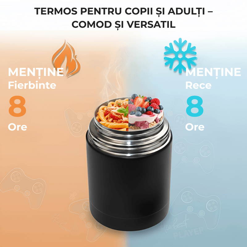 Casa si Gradina - Bucatarie si vesela - Accesorii bar - Termosuri si Cani termos - Termos pentru supa/mancare Koken, capacitate 1000ml, perete dublu, inox, 8h mentine rece/fierbinte, capac bol, Negru - Infinity.ro