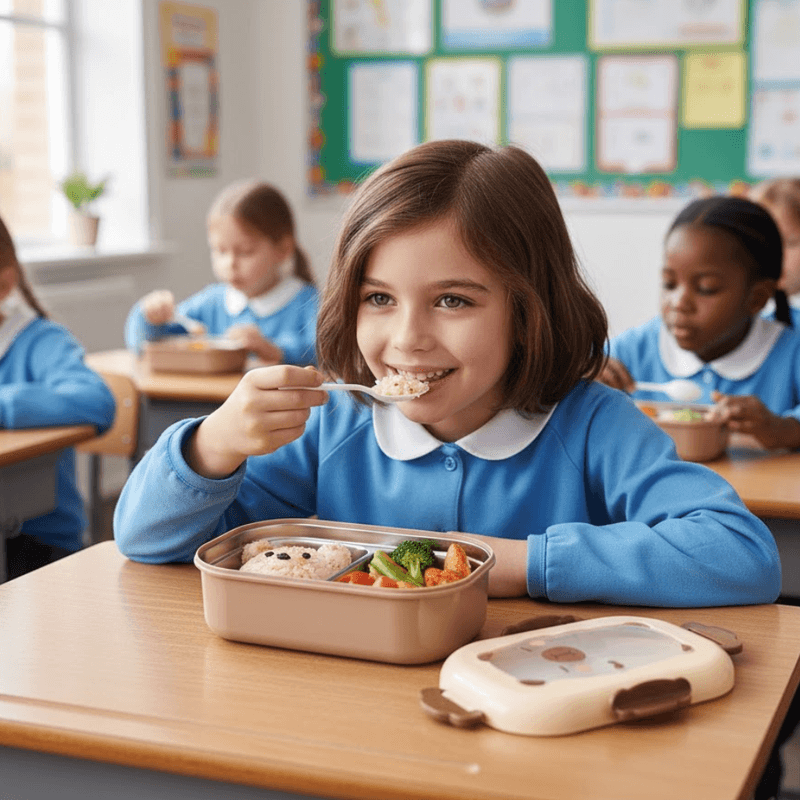 Casa si Gradina - Bucatarie si vesela - Organizare si depozitare bucatarie - Cutii alimentare - Cutie pentru pranz Koken, Lunch box, Caserola copii scoala cu 2 Compartimente, 22x15,5x7,5 cm, Lingura inclusa, Roz - Infinity.ro