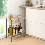 Casa si Gradina - Mobilier - Organizare si depozitare - Organizatoare pentru sertare si dulapuri - Organizator cu 2 nivele pentru bucatarie/baie Koken, Montaj dulap, Raft Slim 19.5x40x45.5 cm, Plastic, Transparent/Gri - Infinity.ro