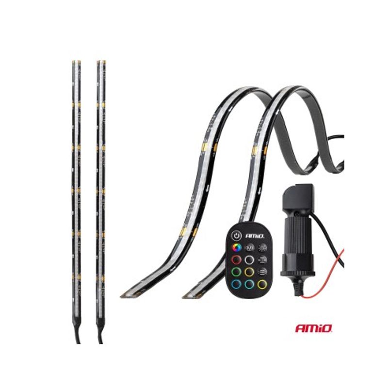 Auto si Moto - Piese auto si accesorii - Caroserie - Faruri, stopuri si proiectoare - Set 2buc Banda Led Auto flexibile cu controler multicolor RGB 2x30cm, 12V, Amio - Infinity.ro