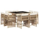 Casa si Gradina - Gradina si terasa - Mobilier exterior - Seturi mobila gradina - Set de masa pentru gradina, 9 piese, cu perne, bej, poliratan - Infinity.ro