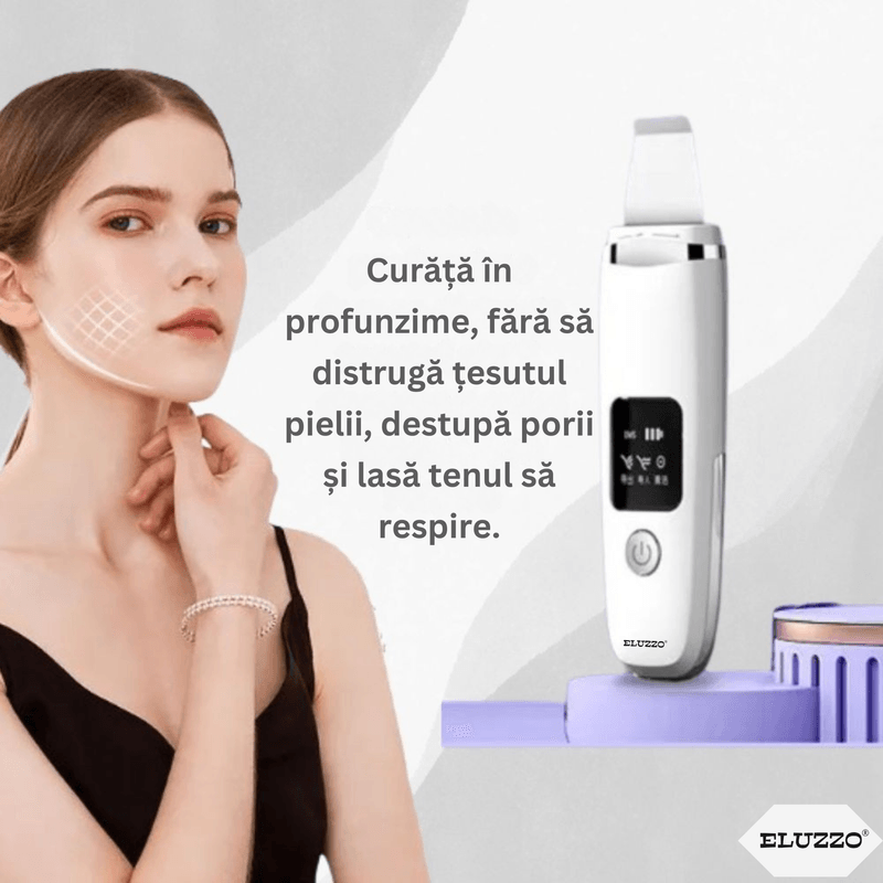 Ingrijire personala si Cosmetice - Aparate & accesorii ingrijire personala - Aparate cosmetice - Aparate intretinere si ingrijire corporala - Aparat de Curatare Faciala cu Ultrasunete ELUZZO®, Masaj, Scrubber pentru Ten, Indepartare Puncte Negre - Infinity.ro