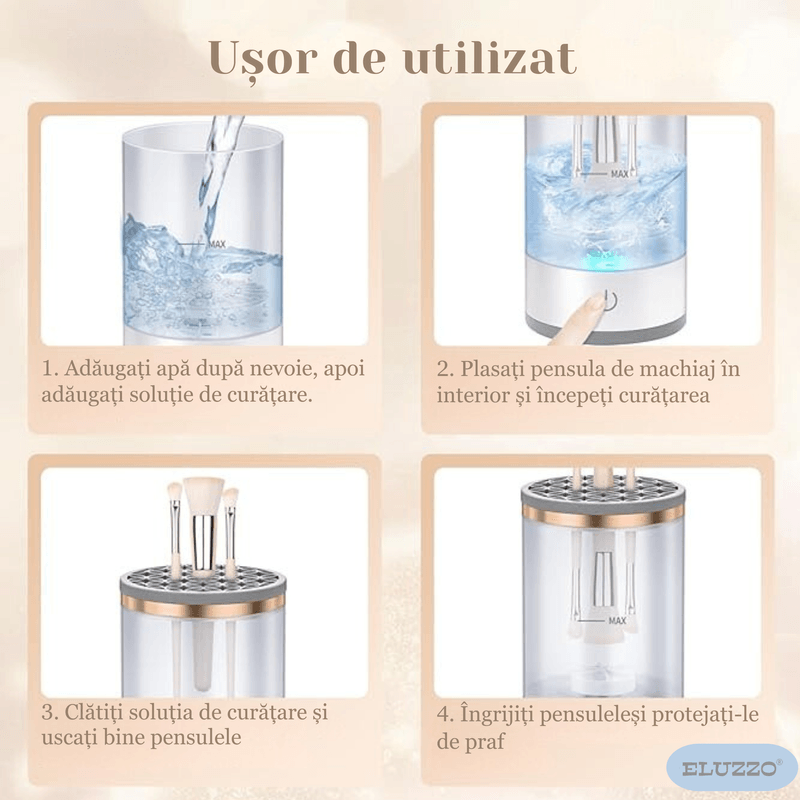 Ingrijire personala si Cosmetice - Aparate & accesorii ingrijire personala - Aparate cosmetice - Aparate intretinere si ingrijire corporala - Aparat Electric pentru Curatarea Pensulelor de Machiaj ELUZZO®, Curatare Ultrasonica, 3 in 1, 7000 RPM, Alimentare USB - Infinity.ro