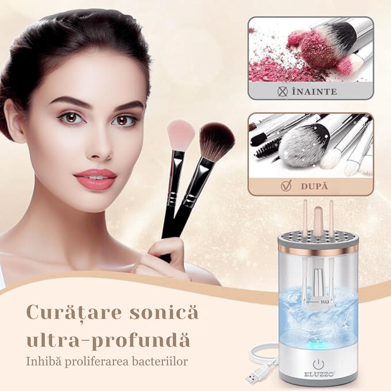 Ingrijire personala si Cosmetice - Aparate & accesorii ingrijire personala - Aparate cosmetice - Aparate intretinere si ingrijire corporala - Aparat Electric pentru Curatarea Pensulelor de Machiaj ELUZZO®, Curatare Ultrasonica, 3 in 1, 7000 RPM, Alimentare USB - Infinity.ro