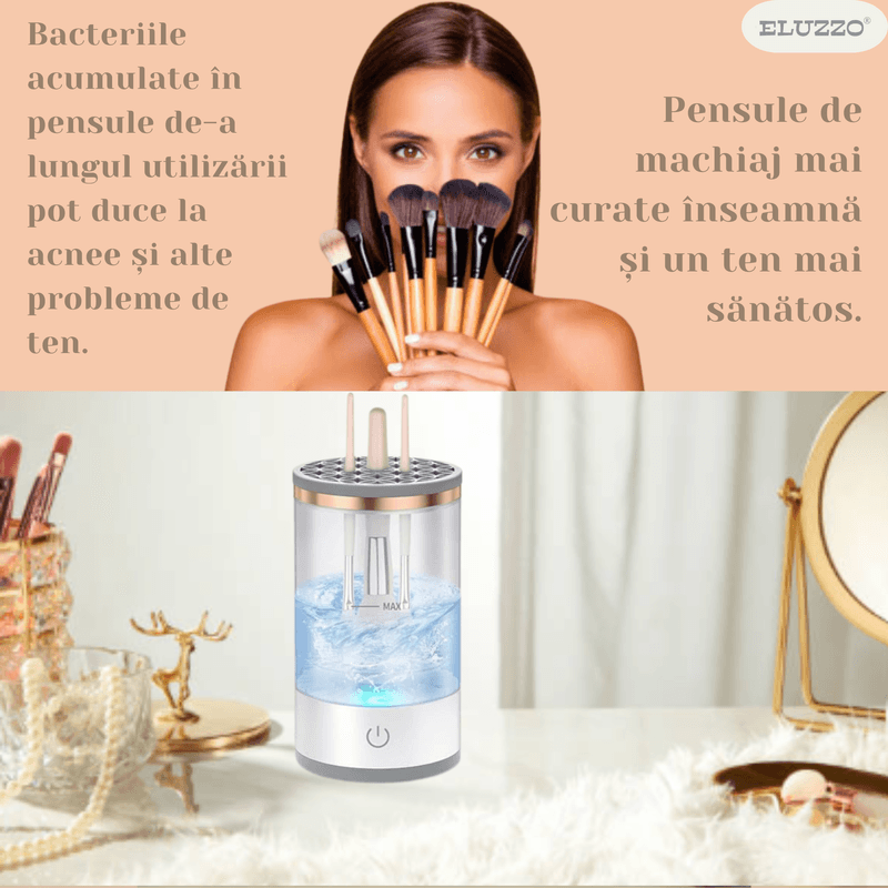 Ingrijire personala si Cosmetice - Aparate & accesorii ingrijire personala - Aparate cosmetice - Aparate intretinere si ingrijire corporala - Aparat Electric pentru Curatarea Pensulelor de Machiaj ELUZZO®, Curatare Ultrasonica, 3 in 1, 7000 RPM, Alimentare USB - Infinity.ro
