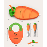 Jucarii, Copii si Bebe - Hrana si alaptare - Biberoane, suzete si accesorii hranire - Articole hranire bebelusi - Set Hranire Bebelusi ELUZZO® din Silicon in Forma de Morcov: Farfurie Divizata cu Ventuza, Baveta, Lingurita, Furculita - Infinity.ro