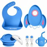 Jucarii, Copii si Bebe - Hrana si alaptare - Biberoane, suzete si accesorii hranire - Articole hranire bebelusi - Set Hranire Bebelusi ELUZZO® din Silicon in Forma de Racheta si Astronaut, Farfurie Divizata cu Ventuza - Infinity.ro