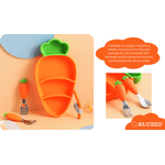Jucarii, Copii si Bebe - Hrana si alaptare - Biberoane, suzete si accesorii hranire - Articole hranire bebelusi - Set Hranire Bebelusi ELUZZO® din Silicon in Forma de Morcov: Farfurie Divizata cu Ventuza, Baveta, Lingurita, Furculita - Infinity.ro
