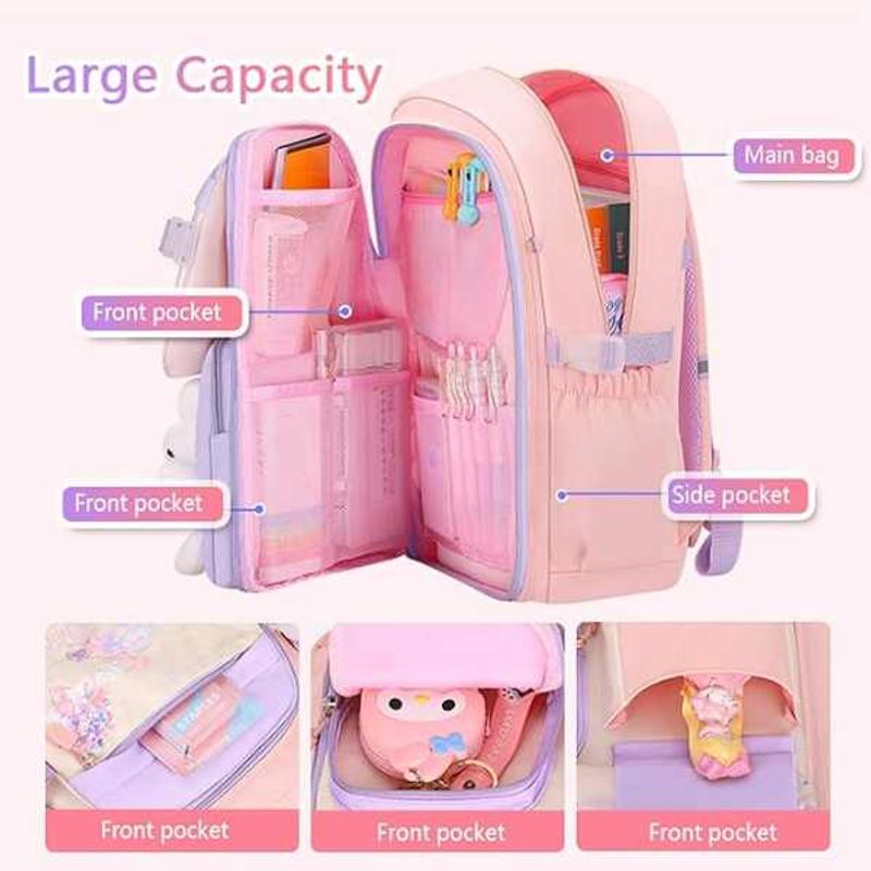 Carti si Birotica - Rechizite - Rucsacuri si genti scolare - Rucsac Mercaton din Material Oxford cu Jucarie de Plus, 35 L, Bretele Captusite, 45x32x17 cm, Roz cu Mov - Infinity.ro