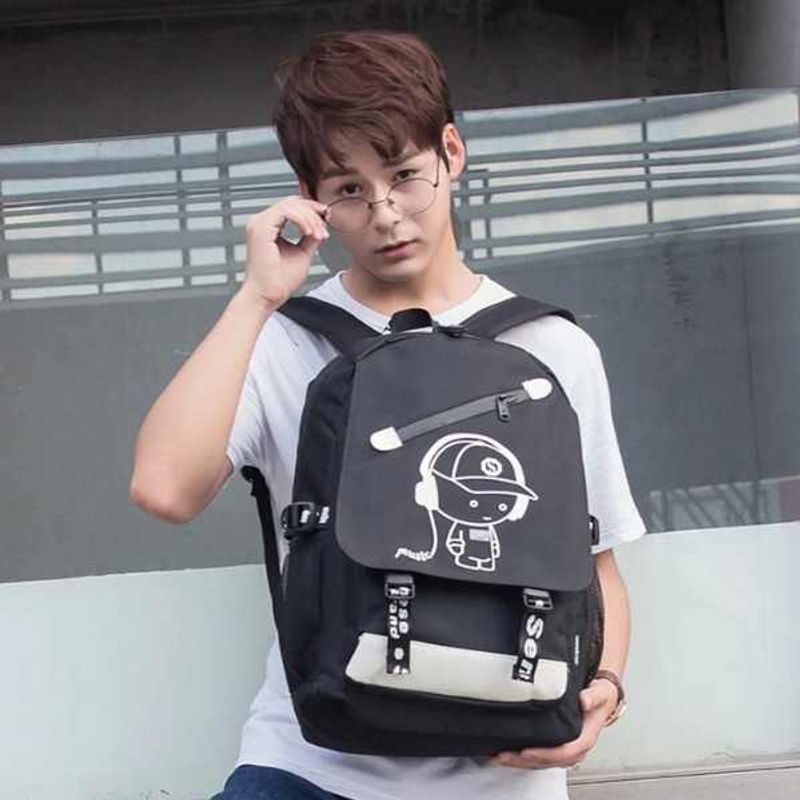 Carti si Birotica - Rechizite - Rucsacuri si genti scolare - Rucsac Mercaton din Material Oxford cu Port USB, Elemente Fosforescente, 44x27x16 cm, Negru - Infinity.ro