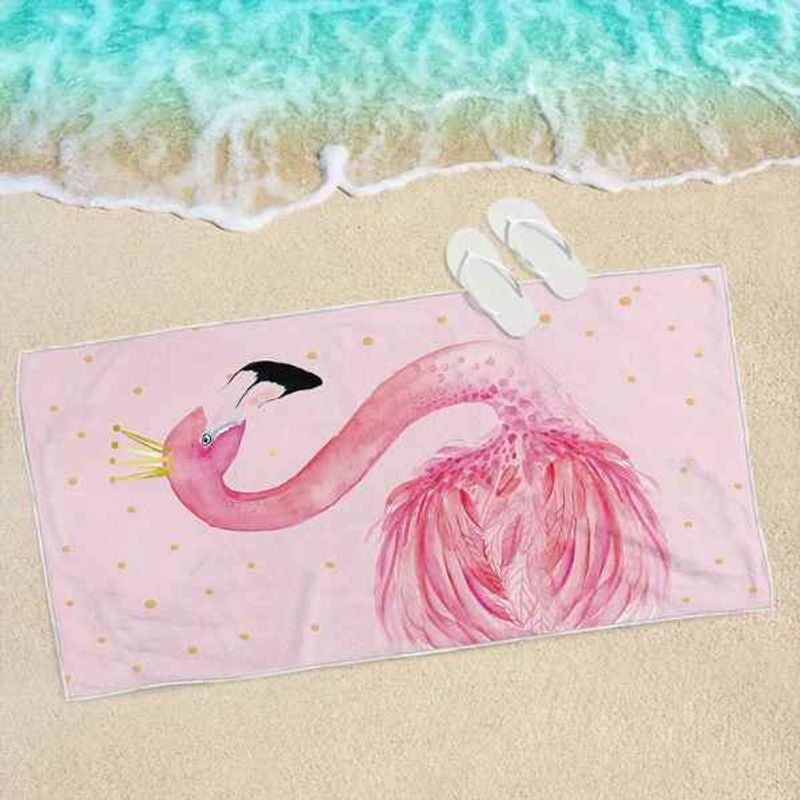 Jucarii, Copii si Bebe - Igiena si ingrijire - Baia bebelusului - Prosoape si halate de baie copii - Prosop Mercaton pentru Plaja, Model Flamingo, Microfibra, Uscare Rapida, 266 g/m², 150 x 70 cm, Roz - Infinity.ro