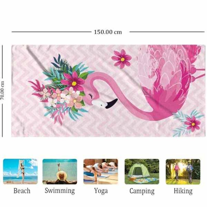 Jucarii, Copii si Bebe - Igiena si ingrijire - Baia bebelusului - Prosoape si halate de baie copii - Prosop Mercaton pentru Plaja, Model Flamingo, Microfibra, Uscare Rapida, 266 g/m², 150 x 70 cm, Roz - Infinity.ro
