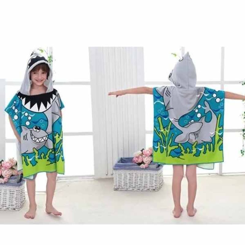 Jucarii, Copii si Bebe - Igiena si ingrijire - Baia bebelusului - Prosoape si halate de baie copii - Prosop de Baie Mercaton, Pentru Copii, Tip Halat, din Microfibra, Model cu Rechin, 250 g/m², 58 x 57 cm - Infinity.ro