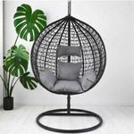 Casa si Gradina - Gradina si terasa - Balansoare si hamace - Hamace si suporturi - Leagan Mercaton, Tip Cuib cu Fotoliu Suspendat, Cadru Metalic, Maxim 130 Kg, 2 Perne, Rezistent UV, Negru - Infinity.ro