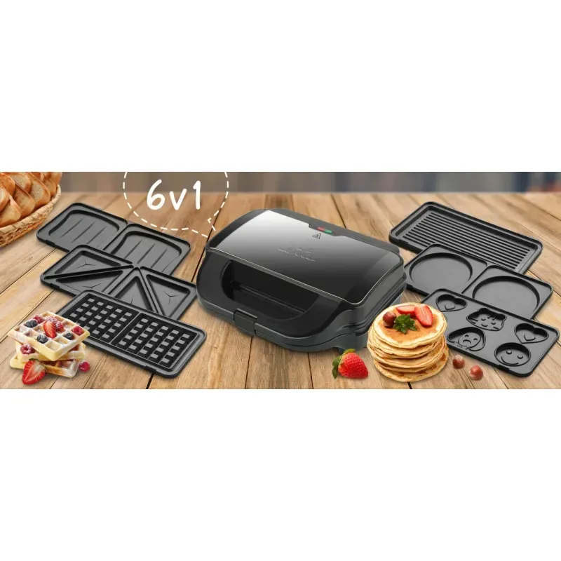 Electronice si Electrocasnice - Electrocasnice bucatarie - Preparare paine - Sandwich-maker - Sandwich-maker 6 in 1, ETA Sorento Plus 5151, 900 W, otel inoxidabil, 6 tipuri de placi detasabile - Infinity.ro