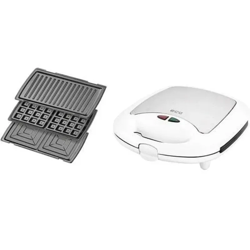 Electronice si Electrocasnice - Electrocasnice bucatarie - Preparare paine - Sandwich-maker - Sandwich-maker ECG S 399 3in1, alb, 700W, 3 tipuri de placi detasabile - Infinity.ro