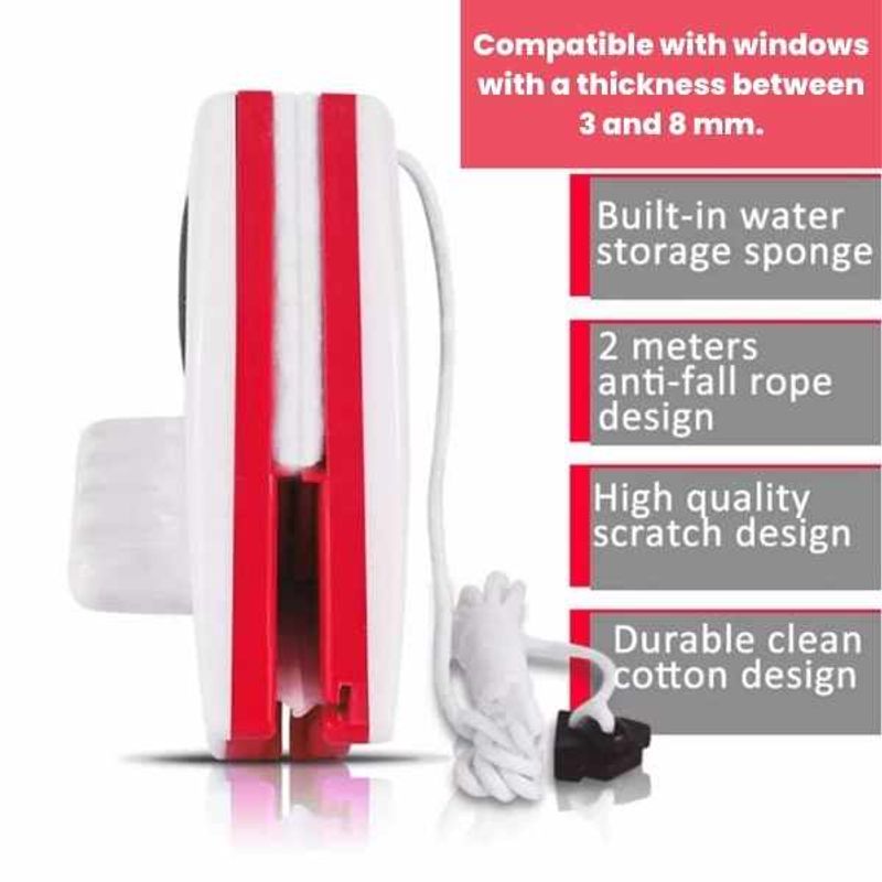 Market - Curatenie si intretinere casa - Produse menaj - Maturi si farase - Stergator Dublu Mercaton cu Magnet pentru Curatarea Geamurilor cu Grosime intre 3 si 8 mm, Alb cu Rosu - Infinity.ro