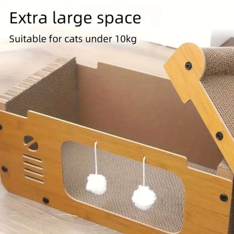 Petshop - Accesorii petshop - Culcusuri si custi - Culcusuri si saltele - Calcus Mercaton pentru Pisicute cu Centru de Joaca si Spatiu de Zgariat, Materiale Ecologice, 56x30x30 cm, Maro - Infinity.ro