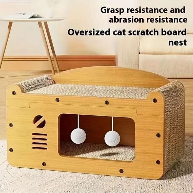 Petshop - Accesorii petshop - Culcusuri si custi - Culcusuri si saltele - Calcus Mercaton pentru Pisicute cu Centru de Joaca si Spatiu de Zgariat, Materiale Ecologice, 56x30x30 cm, Maro - Infinity.ro