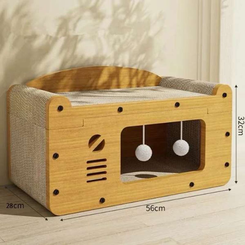 Petshop - Accesorii petshop - Culcusuri si custi - Culcusuri si saltele - Calcus Mercaton pentru Pisicute cu Centru de Joaca si Spatiu de Zgariat, Materiale Ecologice, 56x30x30 cm, Maro - Infinity.ro