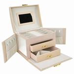 Fashion, accesorii si bijuterii - Femei - Bijuterii femei - Cutii bijuterii - Cutie de Bijuterii Mercaton din Piele Ecologica, tip Valiza cu 3 Compartimente, Roz - Infinity.ro