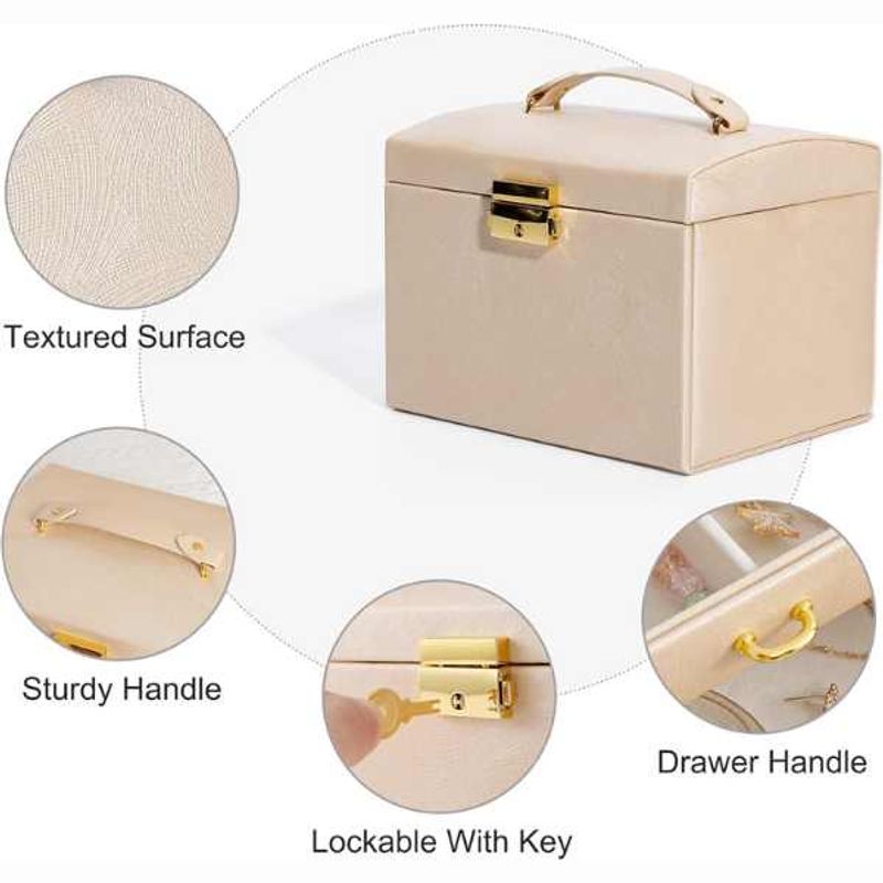 Fashion, accesorii si bijuterii - Femei - Bijuterii femei - Cutii bijuterii - Cutie de Bijuterii Mercaton din Piele Ecologica, tip Valiza cu 3 Compartimente, Roz - Infinity.ro