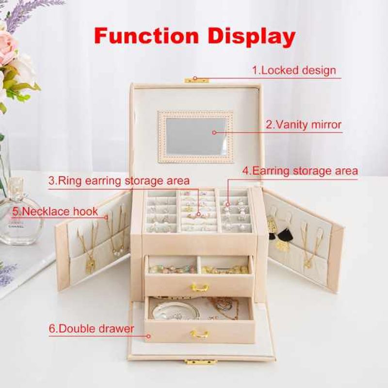 Fashion, accesorii si bijuterii - Femei - Bijuterii femei - Cutii bijuterii - Cutie de Bijuterii Mercaton din Piele Ecologica, tip Valiza cu 3 Compartimente, Roz - Infinity.ro