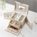 Fashion, accesorii si bijuterii - Femei - Bijuterii femei - Cutii bijuterii - Cutie de Bijuterii Mercaton din Piele Ecologica, tip Valiza cu 3 Compartimente, Roz - Infinity.ro