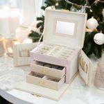 Fashion, accesorii si bijuterii - Femei - Bijuterii femei - Cutii bijuterii - Cutie de Bijuterii Mercaton din Piele Ecologica, tip Valiza cu 3 Compartimente, Roz - Infinity.ro