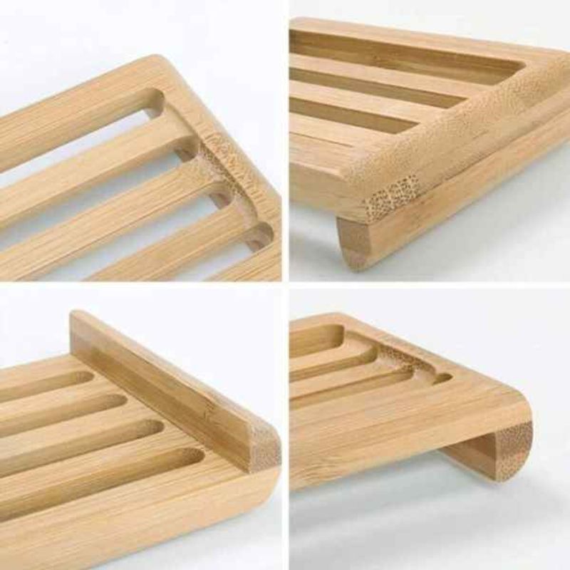 Casa si Gradina - Sanitare - Suporturi si accesorii baie - Suporturi baie - Set 2 Piese din Bambus, Cutie Depozitare Betisoare de Ureche si Sapuniera Anti-Derapanta cu Drenaj Apa, Maro - Infinity.ro