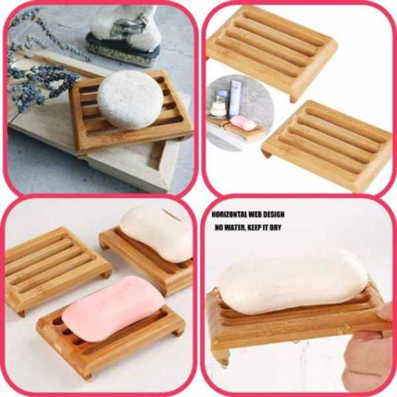 Casa si Gradina - Sanitare - Suporturi si accesorii baie - Suporturi baie - Set 2 Piese din Bambus, Cutie Depozitare Betisoare de Ureche si Sapuniera Anti-Derapanta cu Drenaj Apa, Maro - Infinity.ro