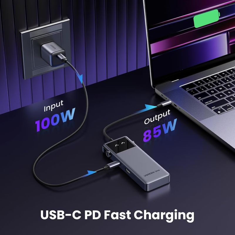 PC, gaming si accesorii - Retelistica - Hub-uri - Hub USB-C UGREEN UNO, 10Gbps, HDMI 4K@60Hz, Afisaj LED Inteligent, 2xUSB-A, 2xUSB-C, PD 100 W, Compatibiliate Universala - Infinity.ro