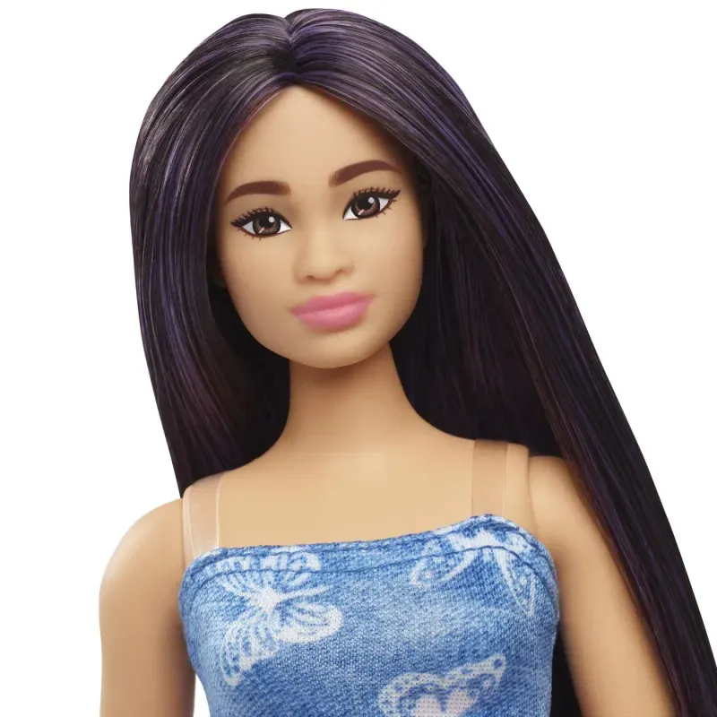 Jucarii, Copii si Bebe - Jucarii si jocuri - Papusi si accesorii - Papusi - Papusa Barbie Fashionista Cu Parul Mov Si Rochita Cu Fluturasi - Infinity.ro