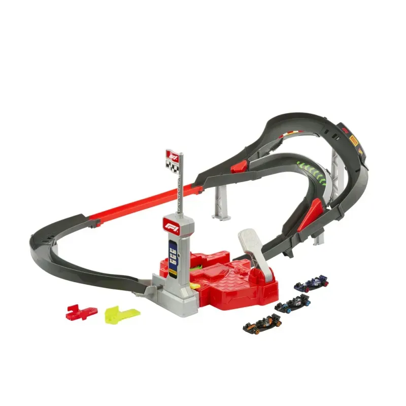 Jucarii, Copii si Bebe - Jucarii si jocuri - Vehicule si jucarii cu telecomanda - Masinute - Hot Wheels Racing Curcuit De Curse Formula 1 Cu 3 Masinute Incluse - Infinity.ro