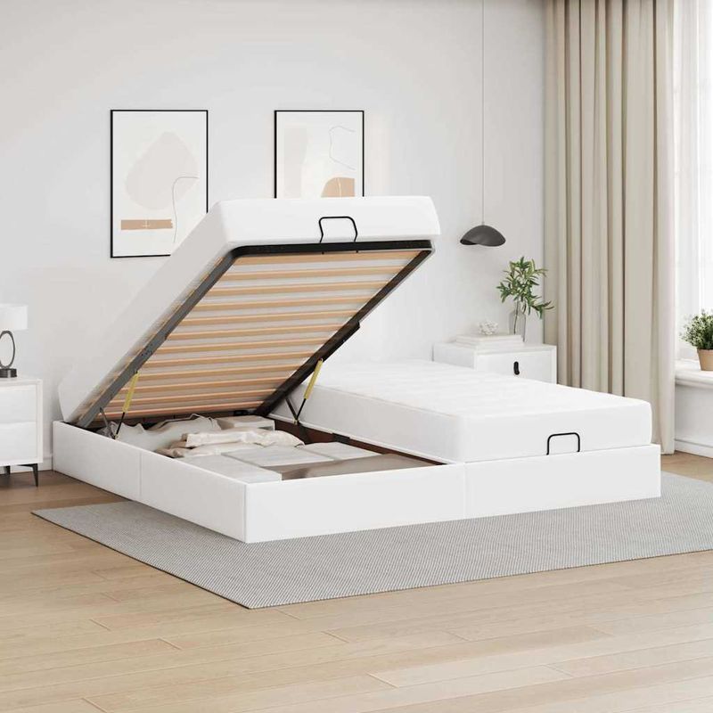 Casa si Gradina - Mobilier - Paturi si accesorii - Paturi - Cadru de pat cu saltea Alb pur 200 x 200 cm Piele artificiala - Infinity.ro