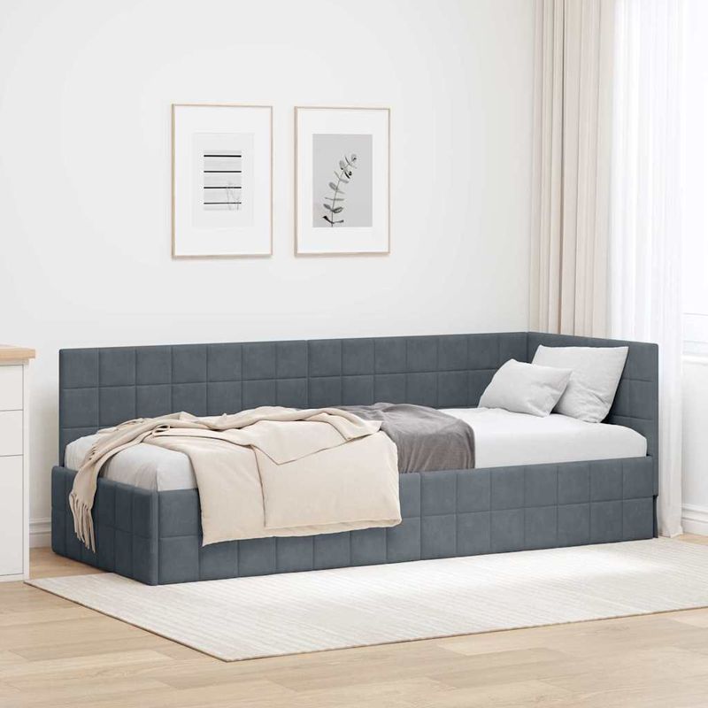 Casa si Gradina - Mobilier - Paturi si accesorii - Paturi - Cadru de pat coltar cu headboard Gri inchis 80 x 200 cm Catifea - Infinity.ro