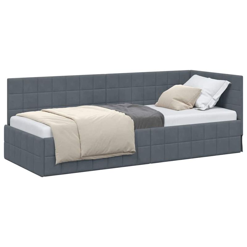 Casa si Gradina - Mobilier - Paturi si accesorii - Paturi - Cadru de pat coltar cu headboard Gri inchis 80 x 200 cm Catifea - Infinity.ro