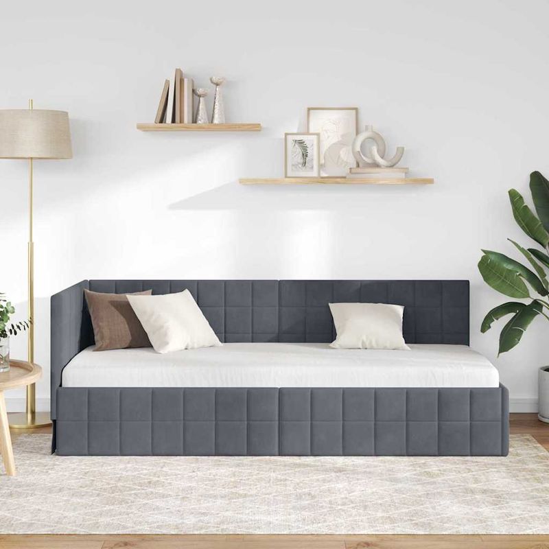 Casa si Gradina - Mobilier - Paturi si accesorii - Paturi - Cadru de pat coltar cu headboard Gri inchis 80 x 200 cm Catifea - Infinity.ro