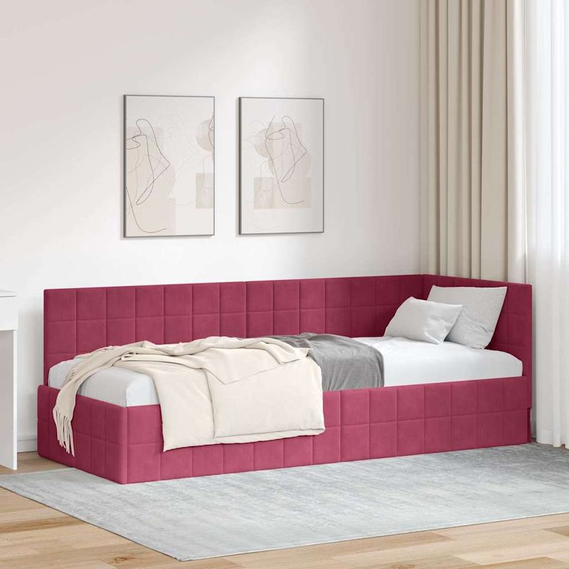 Casa si Gradina - Mobilier - Paturi si accesorii - Paturi - Cadru de pat coltar cu headboard bordo 80 x 200 cm Catifea - Infinity.ro